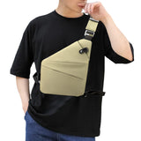 Men Anti-Theft Chest Pack Right Shoulder Sling Bag Travel Sports Crossbody Bag Khaki