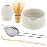 5-Piece Set Traditional Matcha Tea Tools Bamboo Whisk Ceramic Bowl Accessories for Matcha Brewing White
