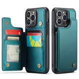 For iPhone 16 Series RFID Blocking Wallet Case with Card Holder Shockproof Phone Cover for Women Men Green