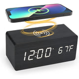 Dimmable Digital Alarm Clock with Wireless Charger Station for Home Office Black