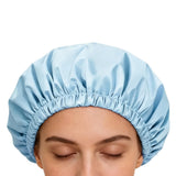 Reusable Polyester Satin Shower Cap Double-Layer Water-Resistant for Women Blue