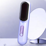 Cordless Hair Straightener Brush Mini Anion Hot Straightener Comb with LED Display Purple