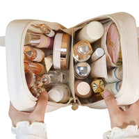 PU Leather Makeup Bag Travel Cosmetic Bag Multi-functional Toiletry Bag Daily Use Beige
