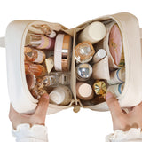 PU Leather Makeup Bag Travel Cosmetic Bag Multi-functional Toiletry Bag Daily Use Beige