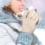 Pair of Winter Thermal Warm Gloves Touchscreen Sports Knit Gloves Beige