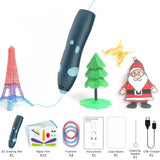 3D Printing Pen Set Doodle Printer Drawing Pen with 3 Rolls Filaments Christmas Birthday Present for Kids Blue