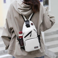 Water-resistant Travel Chest Pack Outdoor Shoulder Sling Bag Crossbody Bag with Earphone Hole White