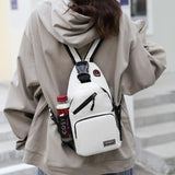 Water-resistant Travel Chest Pack Outdoor Shoulder Sling Bag Crossbody Bag with Earphone Hole White