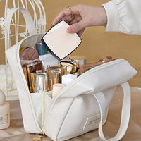 PU Leather Makeup Bag Travel Cosmetic Bag Multi-functional Toiletry Bag Daily Use Beige