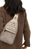 Women Crossbody Bag PU Leather Sling Bag Small Chest Bag Shoulder Pack Grey