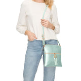 Girls Crossbody Bag Shoulder Bag with Tassel and Zipper Pocket Blue