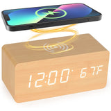Dimmable Digital Alarm Clock with Wireless Charger Station for Home Office Wood
