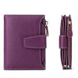 Genuine Leather Women's Wallet Short RFID Blocking Purse with Zipper Purple