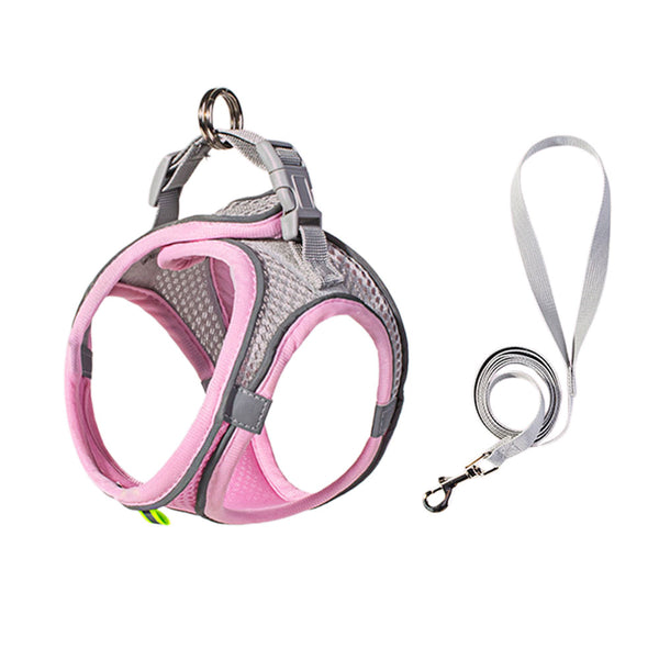 Pet Cat Harness and Leash Set Breathable Vest with Reflective Strip for Kitten Walking Traveling Pink