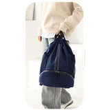 Water Resistant Drawstring Backpack Sports Gym Sackpack with Shoe Compartment Navy Blue