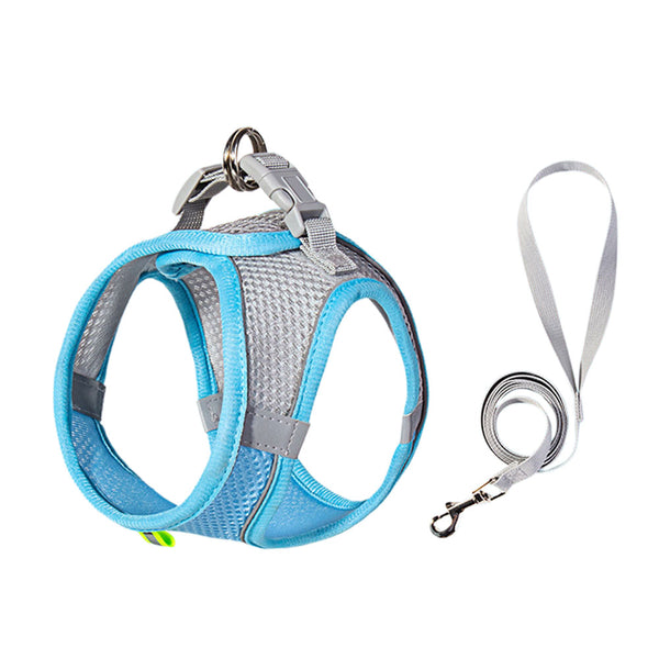 Pet Cat Harness and Leash Set Breathable Vest with Reflective Strip for Kitten Walking Traveling Blue