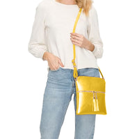 Girls Crossbody Bag Shoulder Bag with Tassel and Zipper Pocket Yellow