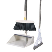 180-Degree Rotating Broom and Foldable Standing Dustpan Set with Scraper for Home Office White