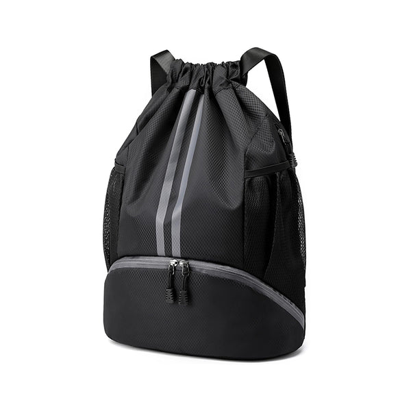 Water Resistant Drawstring Backpack Sports Gym Sackpack with Shoe Compartment Black
