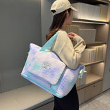 Trendy Gradient Duffle Bag Expandable Overnight Bag Foldable Carry On Bag with Dry Wet Separation Pocket Green