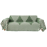 Reversible Sofa Couch Cover Boho Chenille Blanket Green