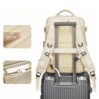 Expandable Travel Backpack Large Water-Resistant Carry on Backpack with Shoe Compartment Beige
