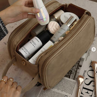 Travel Toiletry Bag Makeup Organizer with Handle Water Resistant Cosmetic Bag Camel