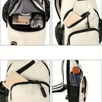 Water-resistant Travel Chest Pack Outdoor Shoulder Sling Bag Crossbody Bag with Earphone Hole White