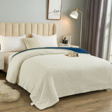 Reversible Throw Blanket Fuzzy Blanket Faux Sherpa Blanket for Bed Sofa Blue