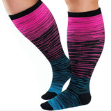 3 Pairs Plus Size Compression Socks for Women Men Knee High Stripes