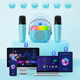 Mini Karaoke Machine with 2 Wireless Microphones Portable Bluetooth Speaker Singing Machine Blue