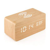 Dimmable Digital Alarm Clock with Wireless Charger Station for Home Office Wood