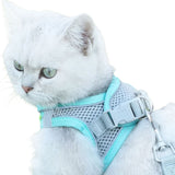 Pet Cat Harness and Leash Set Breathable Vest with Reflective Strip for Kitten Walking Traveling Blue