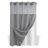 No Hook Shower Curtain with Snap in Fabric Liner Set Waffle Textured Shower Curtain for Bathroom Gray