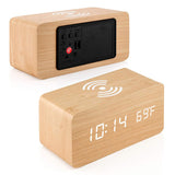 Dimmable Digital Alarm Clock with Wireless Charger Station for Home Office Wood