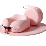 Memory Foam Travel Pillow Neck Support Pillow with Storage Case Pink