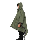 Camping Warm Cloak Cape Poncho Sleeping Bag Wearable Hooded Blanket for Hiking Fishing Outdoor Sport Green