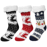 3 Pair of Christmas Non Slip Floor Socks for Women Cozy Plush Fleece Winter Warm  House Socks
