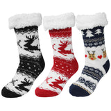 3 Pair of Christmas Non Slip Floor Socks for Women Cozy Plush Fleece Winter Warm  House Socks