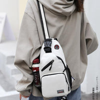 Water-resistant Travel Chest Pack Outdoor Shoulder Sling Bag Crossbody Bag with Earphone Hole White
