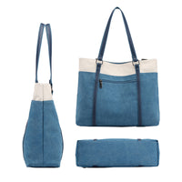 Women Tote Bag for Work Travel Canvas Laptop Handbag Shoulder Bag Blue