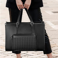 Laptop Tote Bag with Insulated Lunch Compartment PU Briefcase with Lunch Box Pocket Work Bag for Office