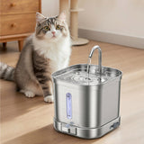 2L Cat Water Fountain Stainless Steel Tray Wireless Pump Cat Fountain for Dogs Cats