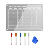 Acrylic Magnetic Calendar for Fridge Clear Dry Erase Board Planner with 5 Colorful Markers Monthly Style