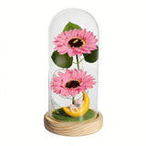 Sunflower LED Night Light with Glass Dome Home Decor Gift Pink