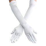 Satin Evening Gloves Long for Women Wedding Party and Cosplay White