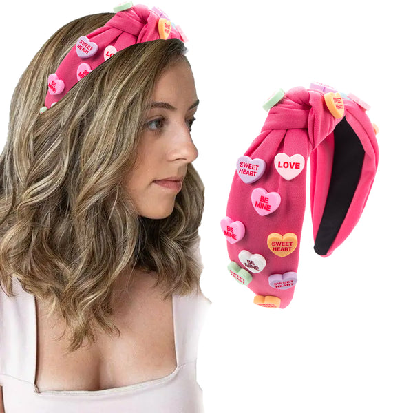 Love Heart Headband for Women Wide Top Knot Headband Hair Accessories Rose Red