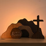 4Pcs Set Wooden Empty Tomb Easter Scene and Cross Decoration Home Office Tabletop Shelf Decor
