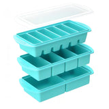 3PCS Silicone Freezer Trays with Lid For Meal Prep&Freezing Soup Stews Lake Blue