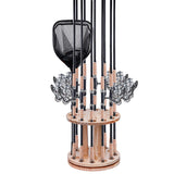 360 Rotating Wooden Fishing Rod Rack Floor Stand Holds 12 Rods